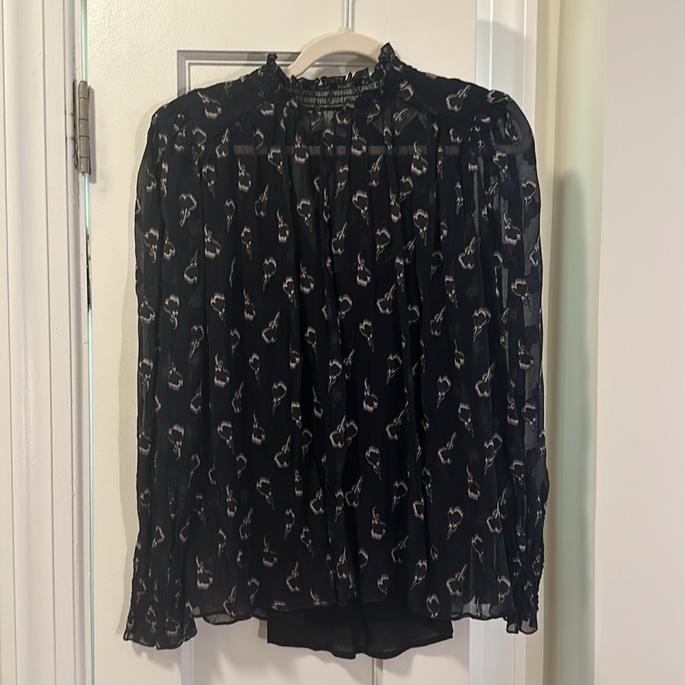 ba&sh Sheer Navy Floral Blouse (Size 2 - US Equivalent Size 6/8 or Medium)